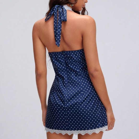 Rebellious Rose Navy Polka Dot Mini Dress - Picture 3 of 4
